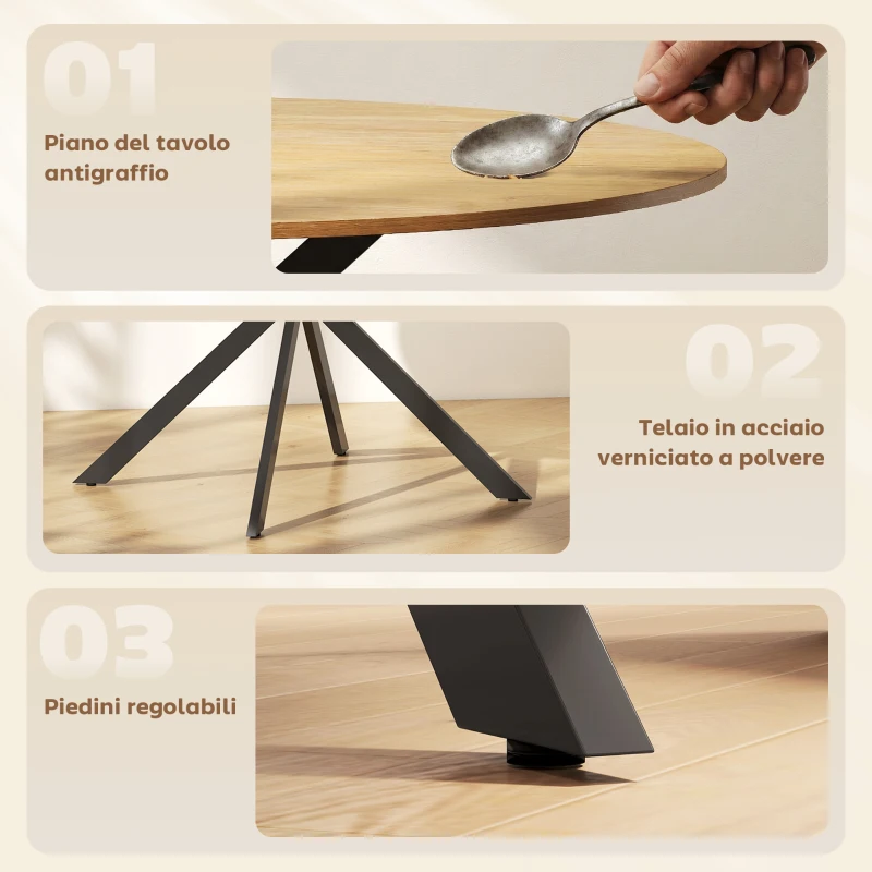 HOMCOM Tavolo da Pranzo Rotondo Stile Industriale con Gambe a Croce in Acciaio, Ø100x75 cm, Colore Quercia