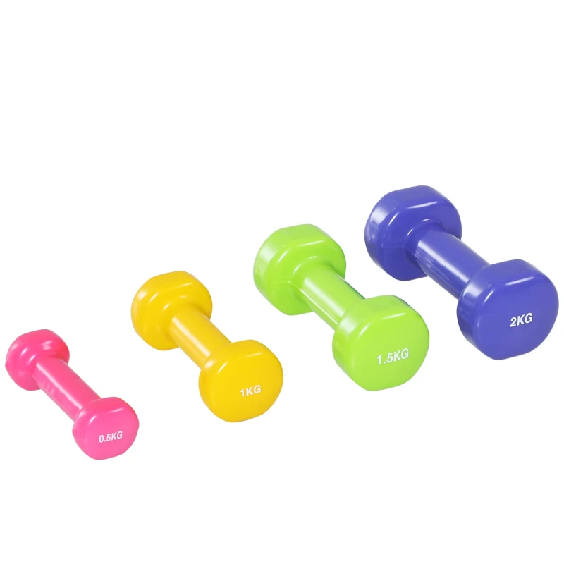 HOMCOM 10KG Dumbbells Set with Carry Case, Hand Weights for Women and Men Home Gym Weight Lifting Training, Red, Yellow, Green, Purple