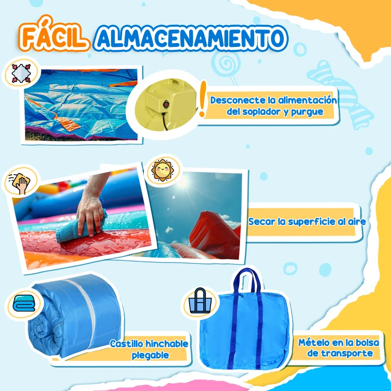 Outsunny Castillo Inflable para Niños +3 Años con Tobogán Trampolín Piscina y Bolsa de Transporte 330x245x215 cm Multicolor