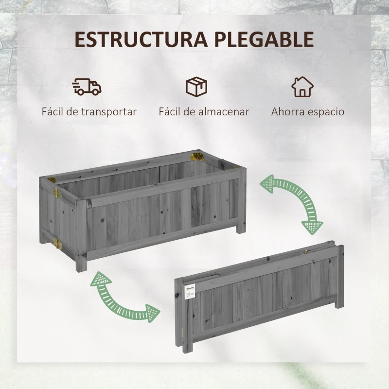Outsunny Jardinera de Madera Plegable Jardinera Elevada para Cultivos Verduras Flores en Patio Balcón Terraza 70x30x25 cm Gris
