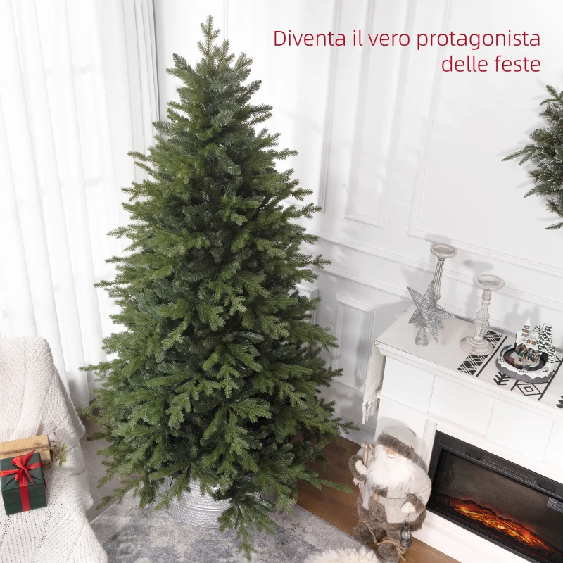 HOMCOM Albero di Natale 210 cm in Plastica Verde con Base in Metallo e 2445 Rami Ignifughi