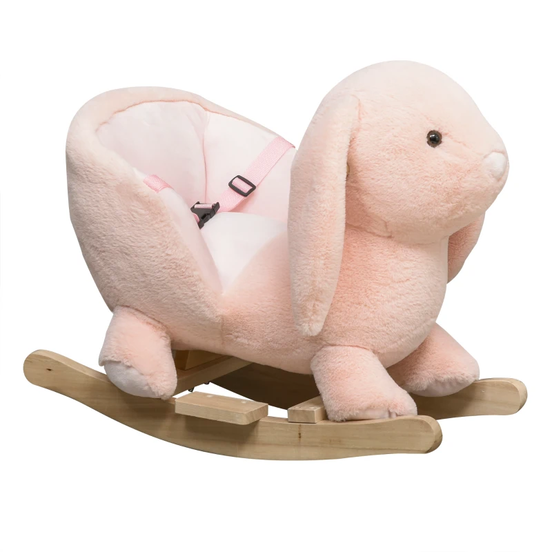 HOMCOM Cheval à Bascule Jouet à Bascule Lapin pour Enfants 18-36 Mois Fauteuil intégré Ceinture de sécurité Fonction sonore clapissement Rose