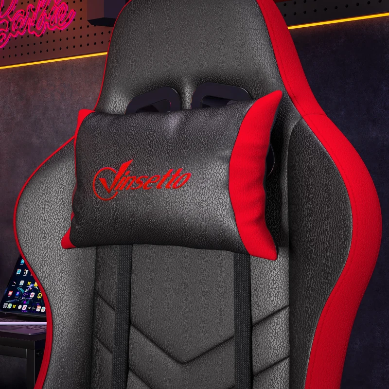 Vinsetto Cadeira Gaming Ergonómica Reclinável 135° de Couro PU com Suporte Lombar Altura Ajustável 65x65x129 cm Preto e Vermelho
