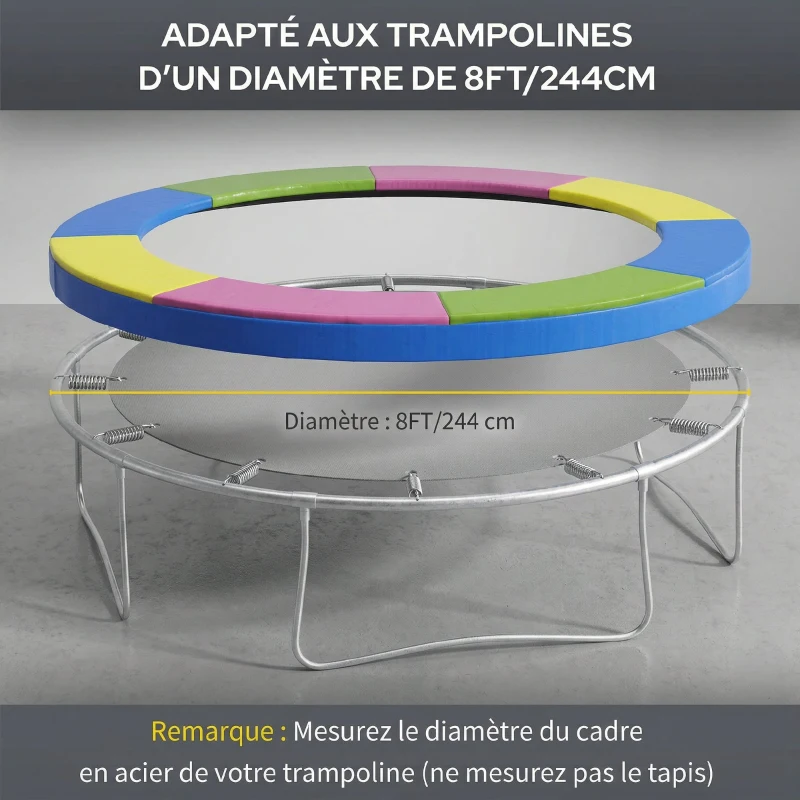 SPORTNOW Coussin de protection trampoline 244cm avec cordon élastique résistant aux intempéries et UV anti-déchirure, multicolore