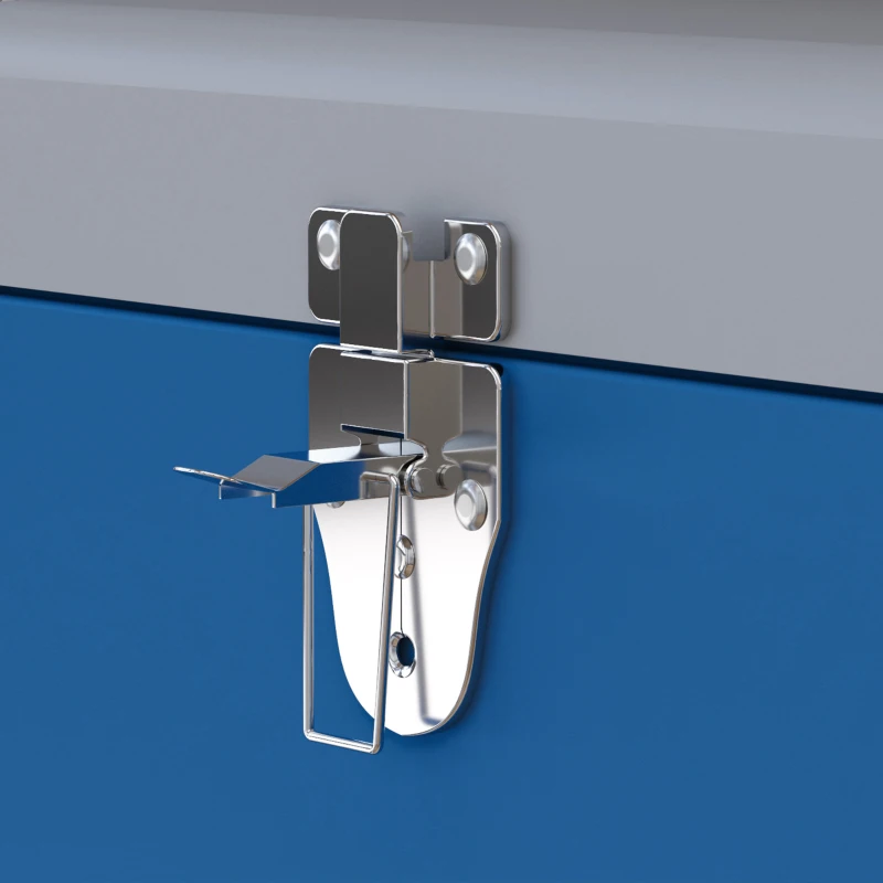 DURHAND Caisse boite à outils en métal transportable avec 3 poignées, 2 loquets, dim. 50L x 26l x 18,5H cm, bleu