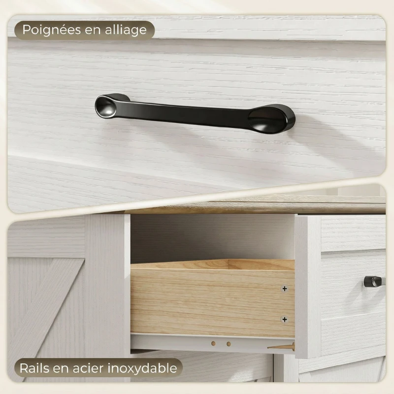 HOMCOM Îlot central cuisine, buffet cuisine, meuble de rangement avec 2 tiroirs 2 portes coulissantes, étagère réglable, blanc
