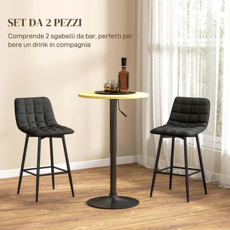 HOMCOM Set 2 Sgabelli da Cucina Stile Nordico in Tessuto Effetto Velluto e Metallo, 45x47x84 cm, Nero