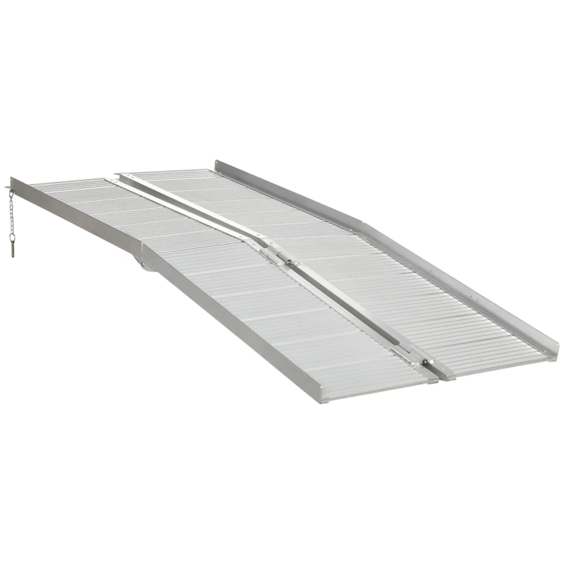 HOMCOM Rampe de fauteuil roulant rampe de chargement rampe d'accès antidérapante pliable avec bordures dim. 183L x 72l cm alu