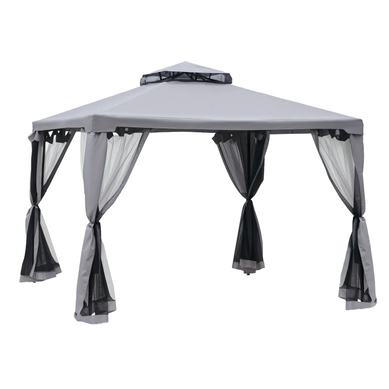 Outsunny Tonnelle de jardin pavillon de jardin 3 x 3 m double toit avec moustiquaires amovibles gris clair