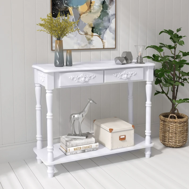 HOMCOM Table Console Table de drapier néo-rétro Multi-Rangement 84 x 33 x 71 cm Blanc