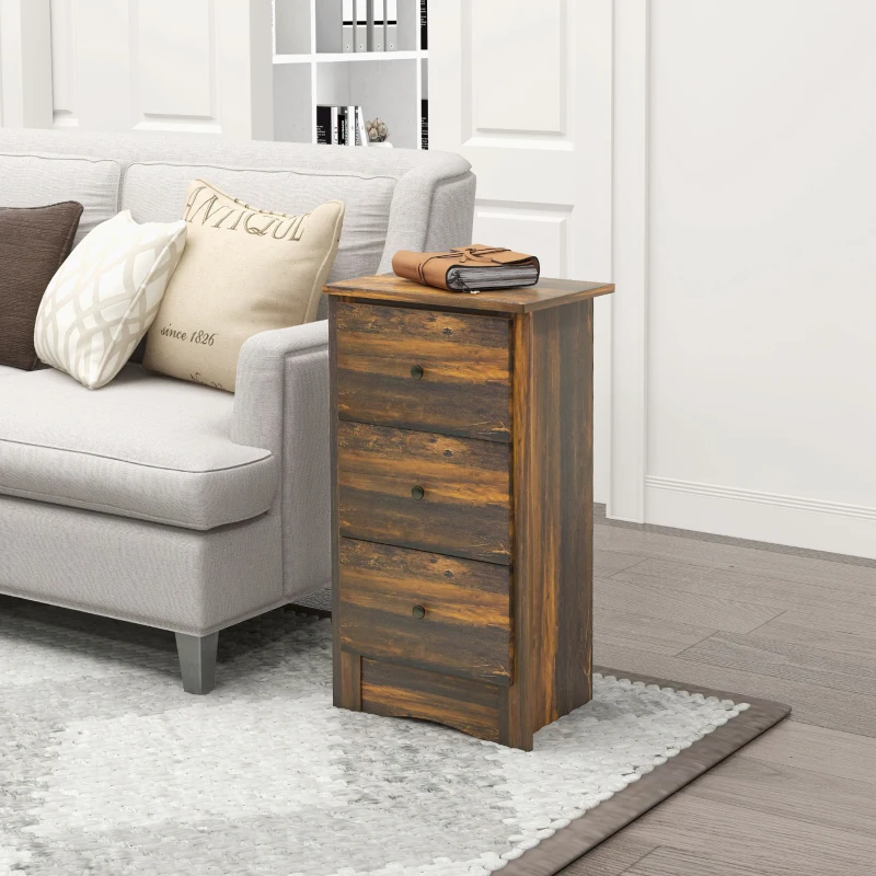 HOMCOM Comodino con 3 Cassetti dallo stile Rustico in Legno, 40x30x74 cm, Marrone