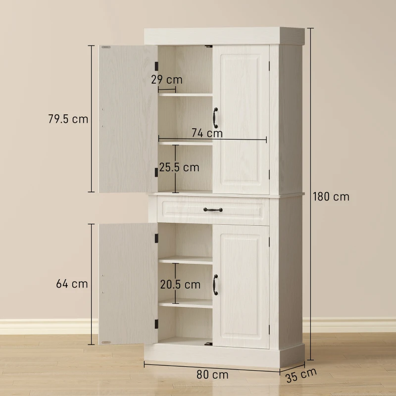 HOMCOM Credenza Cucina con 2 Armadietti e Cassetto in Stile Coloniale, 80x35x180cm Bianco