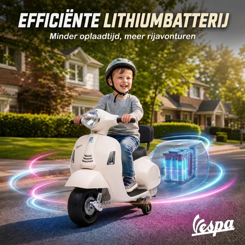 AIYAPLAY Elektrische kindermotor Mini Vespa GTS 6V met lithiumaccu, ergonomische zitting en rugleuning, 1,5-3 jaar