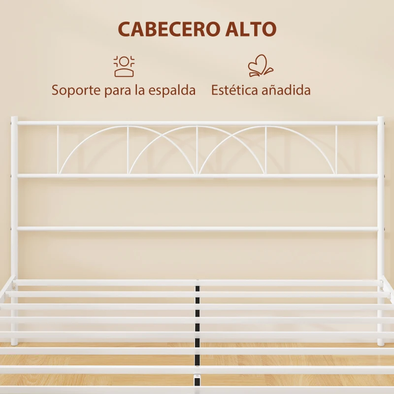 HOMCOM Estructura de Cama 160x200 cm con Cabecero Soporte de Listones de Acero Almacenamiento Bajo la Cama