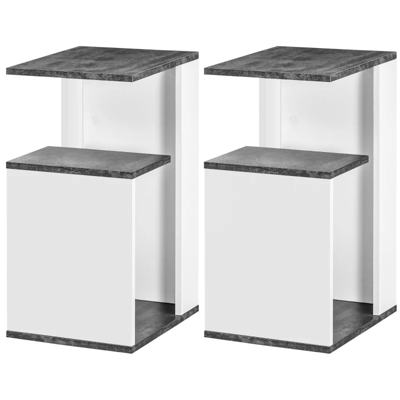 HOMCOM Set 2 Comodini Moderni dal Design Irregolare con Ripiano Aperto in Truciolato, 35x29.5x60 cm, Grigio e Bianco