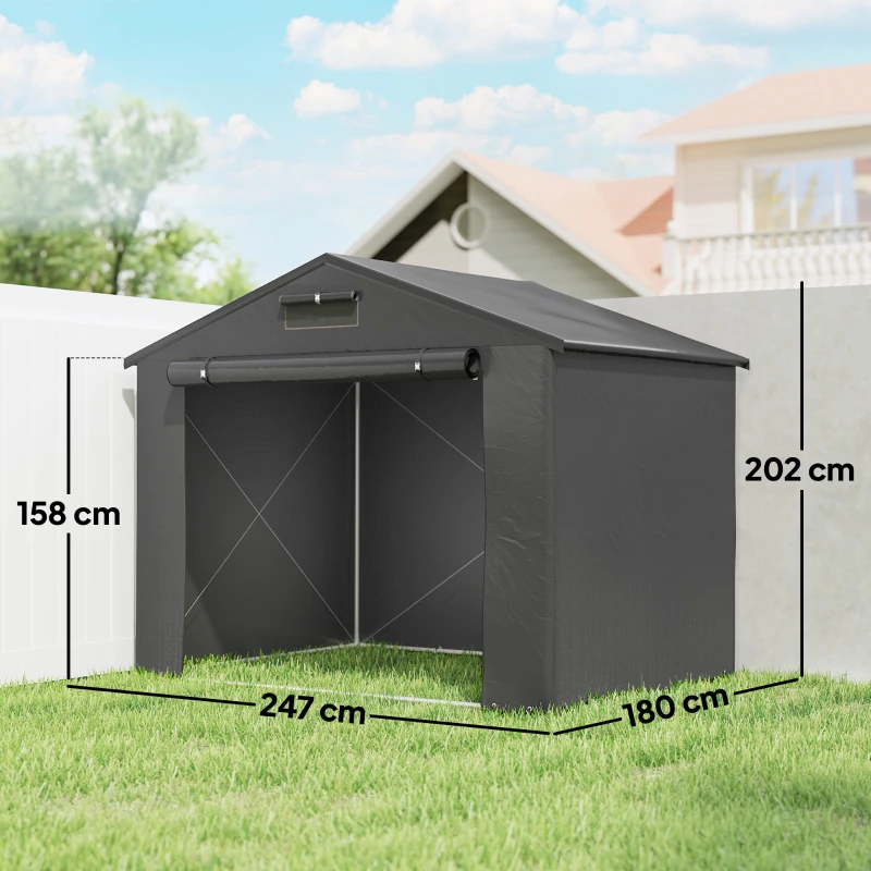 Outsunny 8 x 6 ft Outdoor Garden Storage Shed, Waterproof Bike Tent with Roll-Up Zipper Door