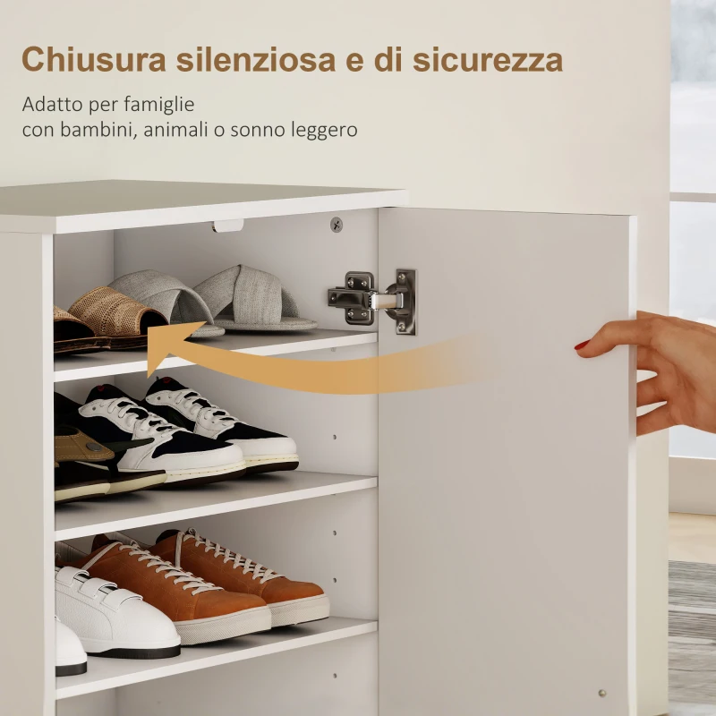 HOMCOM Armadio Scarpiera a 6 Ripiani Regolabili in Legno Bianco, 55x35x108 cm