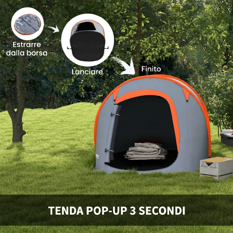 Outsunny Tenda da Campeggio Pop Up Impermeabile con Accessori e Borsa di Trasporto, 245x148x105 cm, Grigio