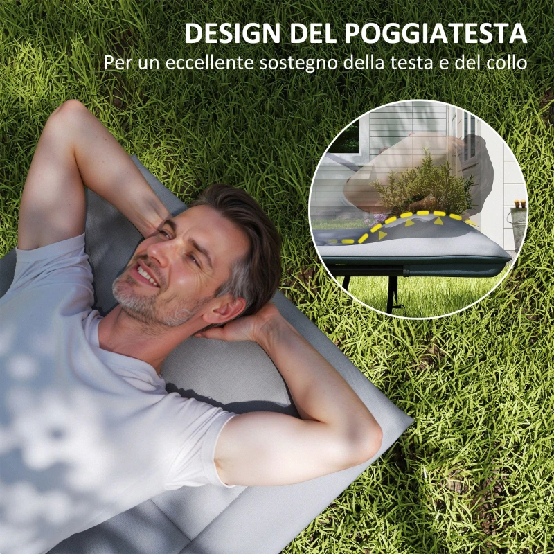 Outsunny Lettino da Campeggio Pieghevole per Adulti con Cuscino Integrato e Tasca Laterale, Grigio