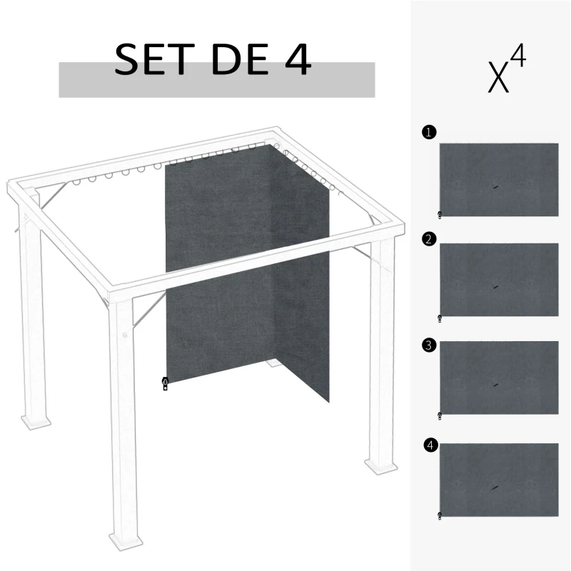 Outsunny 4 parois latérales pour pavillon de jardin tonnelle rigide 300 x 300 cm protéger de la pluie vent soleil gris