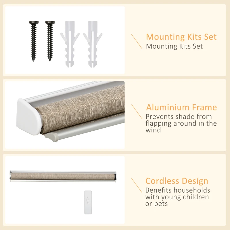 HOMCOM WiFi Smart Roller Blinds Work with TUYA App, Window Shade with Rechargeable Battery, Electric Shades Blind Easy Fit Home Office Living Room Bathroom Kitchen, Brown, 80cm x 180cm