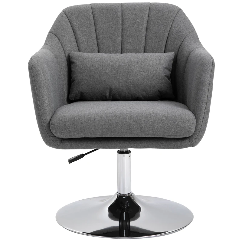 HOMCOM Swivel Accent Chair, Linen Fabric Tub Vanity Chair, Modern Armchair with Adjustable Height and Lumbar Support for Living Room Bedroom Salon Make up Room Dressing Table, Dark Grey