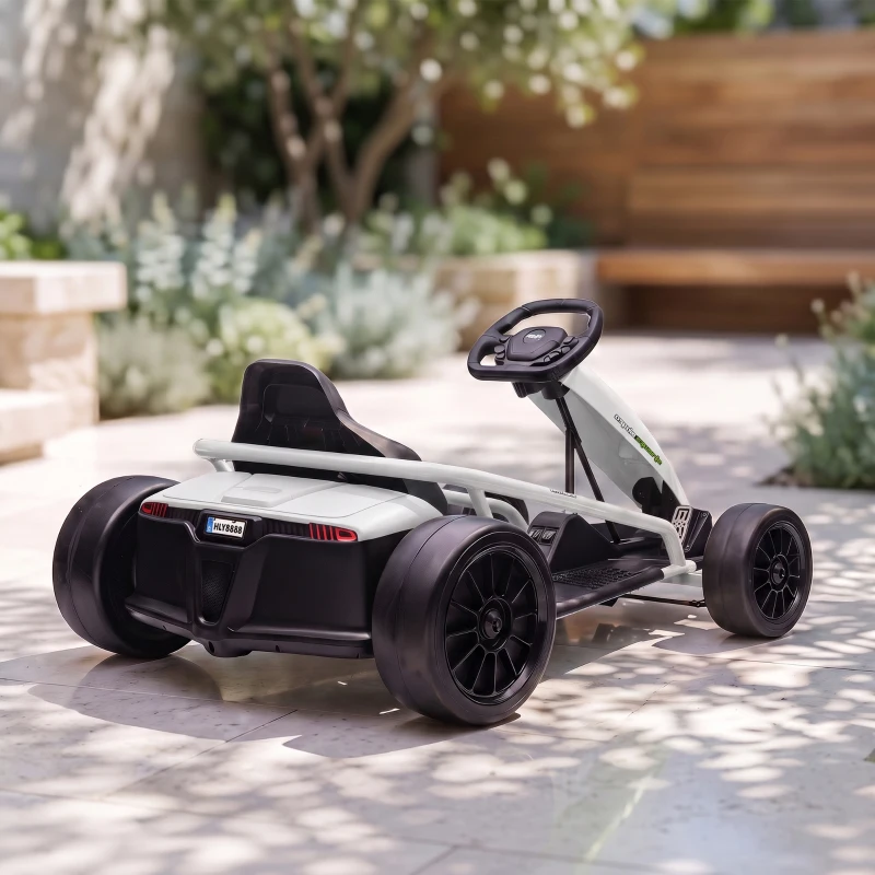 HOMCOM 24 V Elektrische Go-Kart voor Kinderen Tot 13 km/h Gokart met Driftfunctie, Drift-Kart met 2 motoren voor 8–12 jaar Wit