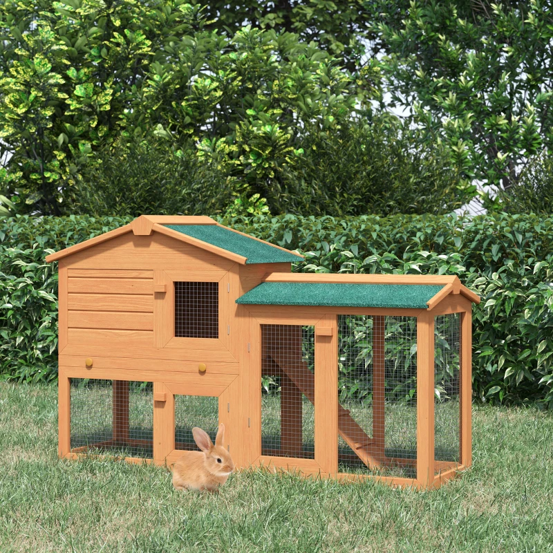 PawHut Jaula para Conejos Grande 145x45x85 cm con Techo Asfáltico Bandeja Extraíble Escalera  para Exterior Natural