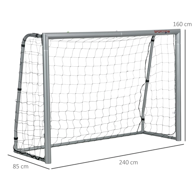 SPORTNOW Porta da Calcio Grigia 240x85x160 cm con Viti e Picchetti inclusi, in PE e Metallo