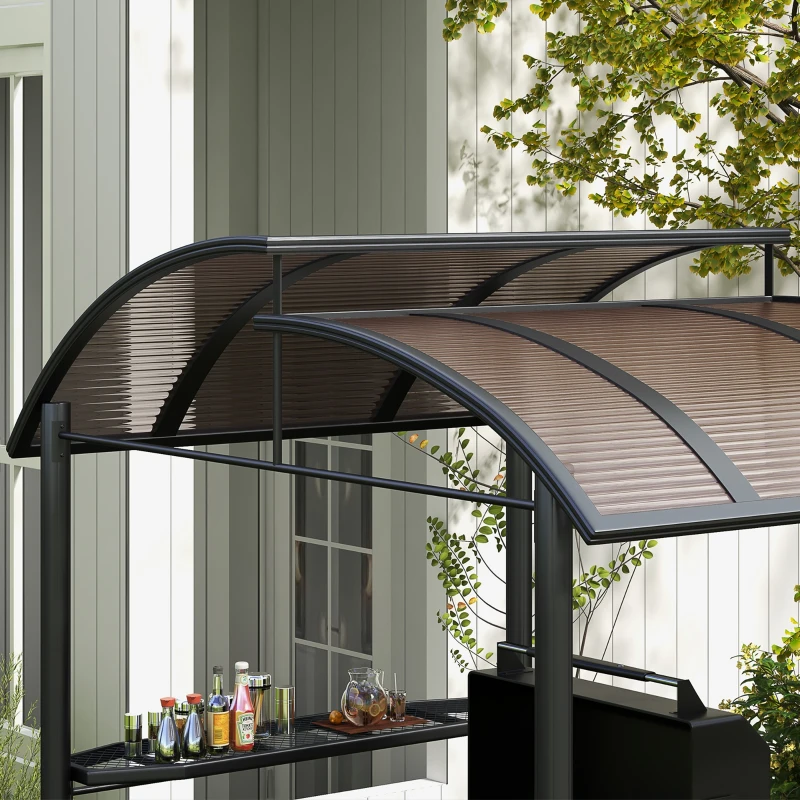 Outsunny Gazebo per Barbecue con Tetto e 2 Ripiani Portaoggetti, in Metallo e PC, 240x150x230cm, Grigio Scuro