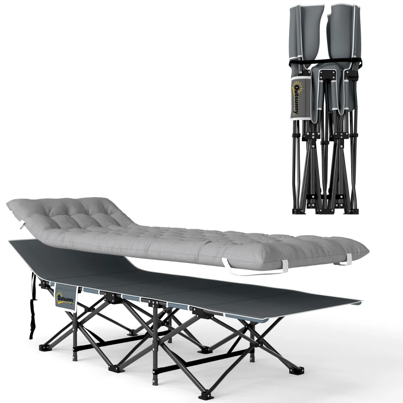Outsunny Lit de camping pliable avec matelas, Lit de Camp Pliant, pochette latérale et sac intégré, 185 x 68 x 37 cm, gris clair