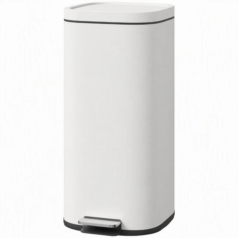 HOMCOM 30L Kitchen Bin, Compact Pedal Bin with Soft-Close and Stay-Open Lid, Removable Bucket for Kitchen, Home, Office, Cream