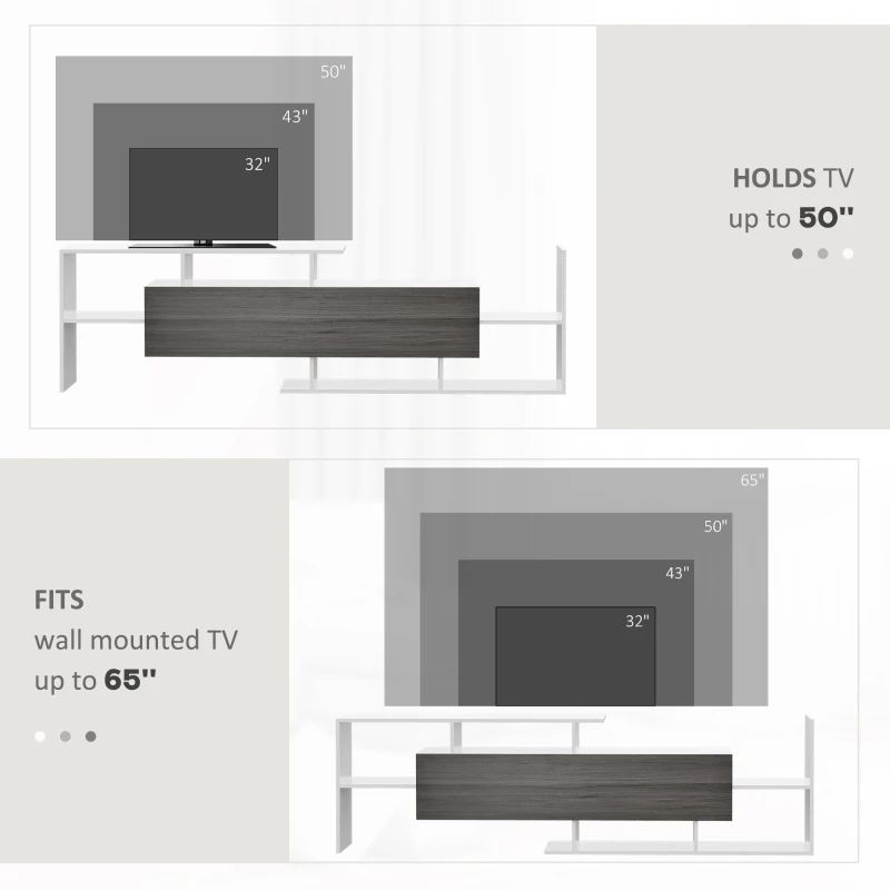 HOMCOM TV Cabinet with Wall Shelf for Wall-Mounted 65" TVs or Standing 40" TVs - White and Grey