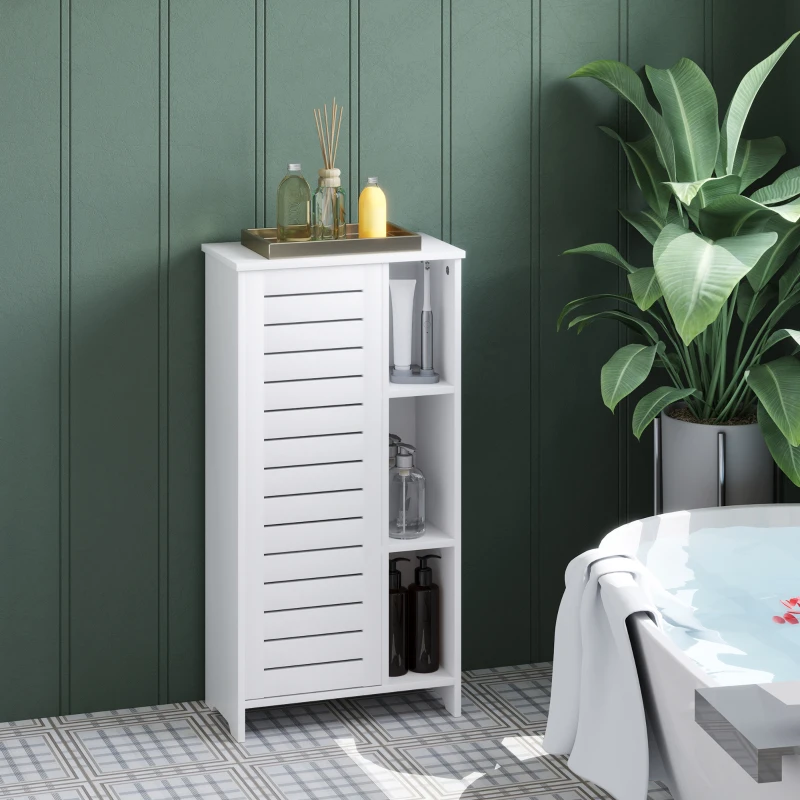 HOMCOM Mobile Bagno con Armadietto Chiuso a 3 Livelli e 3 Ripiani Aperti, in Legno Bianco, 48x24x96.5 cm