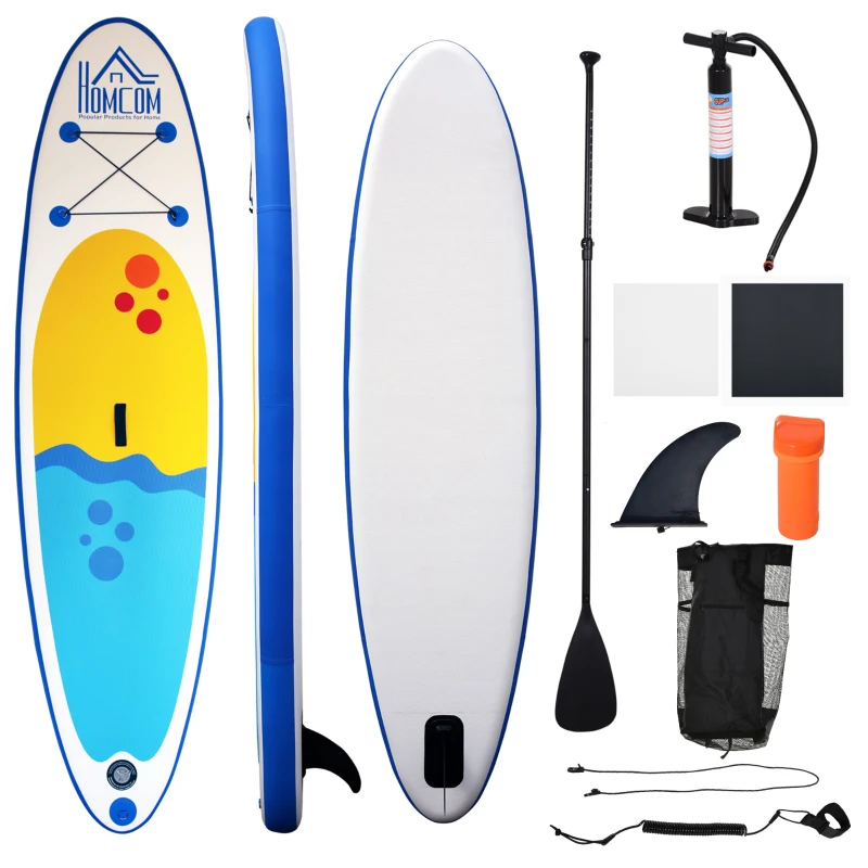 HOMCOM Aufblasbares Surfbrett, Surfboard, Stand Up Board mit Paddel, Rutschfest, Inkl. Ausrüstung, kunststoff, EVA, Weiß, 305 x 76 x 10 cm