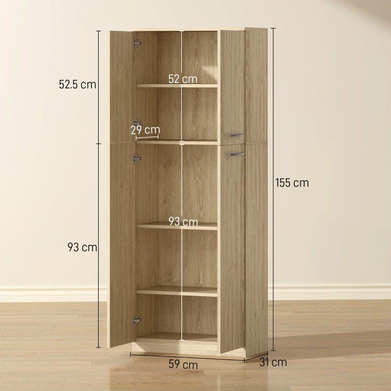 HOMCOM Mobilier de Depozitare Minimal cu 2 Dulapuri și Rafturi Reglabile, din Lemn culoare Stejar, 59x31x155 cm