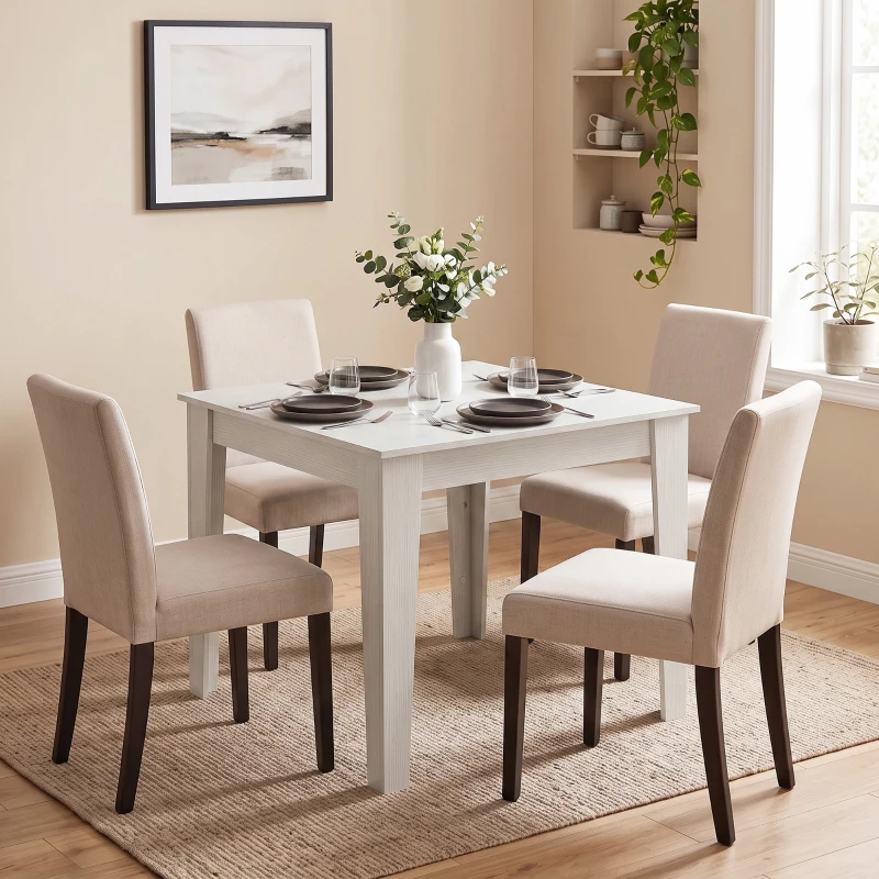 HOMCOM Dining Table for 4, 80L x 80W x 75Hcm, Modern Square Kitchen Table, White