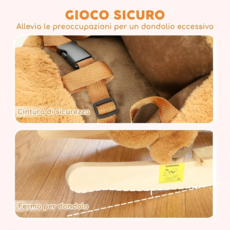 AIYAPLAY Dondolo per Bambini 1-3 Anni a Scoiattolo in Peluche, Suoni, Cintura di Sicurezza, Marrone