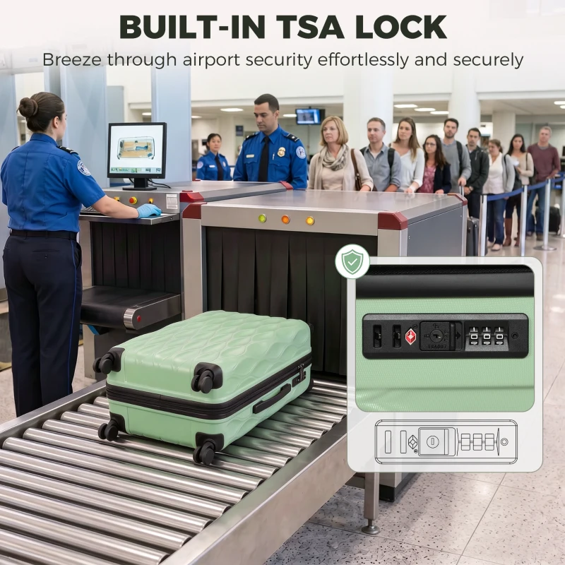 HOMCOM 56cm 41L Suitcase, Lightweight ABS Hard Shell Carry On Luggage with TSA Lock, Spinner Wheels, Telescopic Handle, Green