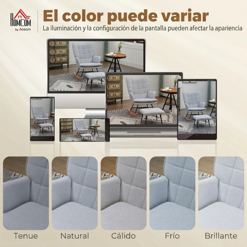 HOMCOM Silla Mecedora con Reposapiés Cojín Acolchado y Reposabrazos Carga 130 kg Gris Claro