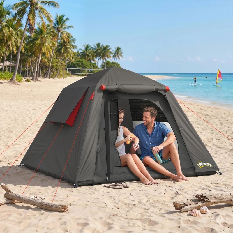 Outsunny Tente de Camping Dôme 2 Personnes 3-4 Saisons Imperméable 3000mm Montage Facile 2 Portes 210x210x150cm Gris Foncé
