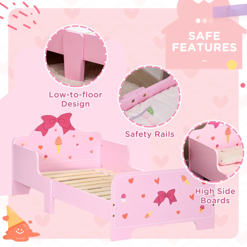 ZONEKIZ 4PCs Kids Bedroom Furniture Set with Bed, Toy Box Bench, Dressing Table and Stool, Princess Themed, for 3-6 Years Old, Pink