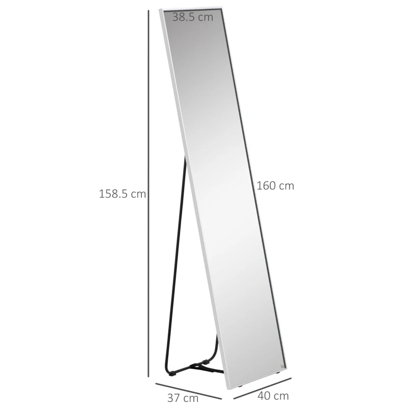HOMCOM Full Length Mirror, Freestanding or Wall-Mounted Dressing Mirror with Stand for Bedroom, Living Room, 160 x 40 cm, Black Frame