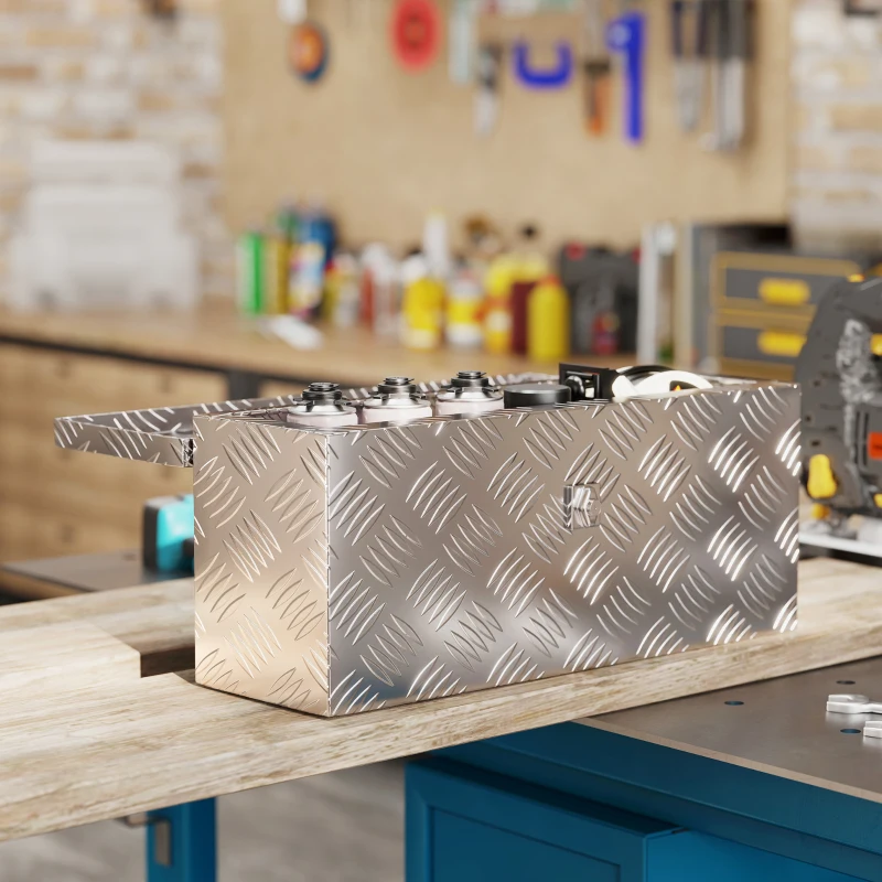 HOMCOM Cassetta Portautensili da 2 kg con Chiusura a Chiave, in Lamiera di Alluminio, 50x15.5x20.5 cm, Argento
