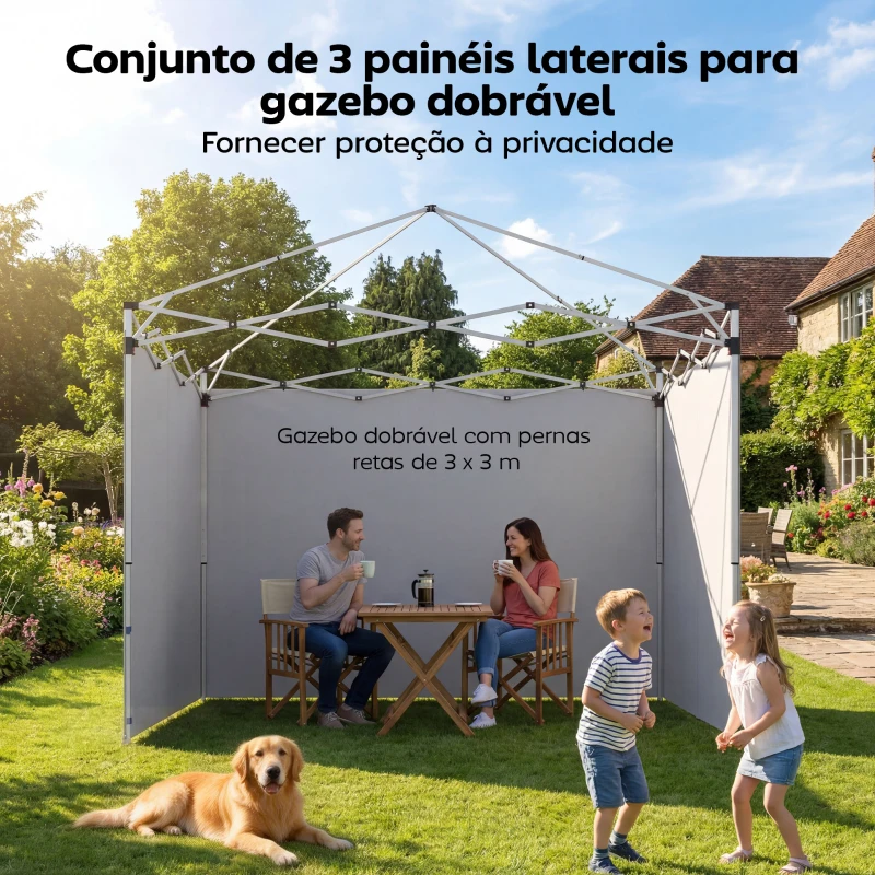 Outsunny 3 Paredes Laterais para Tendas de 3x3 m ou 3x2 m em Tecido Oxford com Fecho de Correr Azul