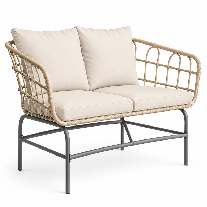 Outsunny Canapé de Jardin 2 Places en Résine Tressée Coussins Épais Anti-glisse 120 x 67 x 79 cm Marron