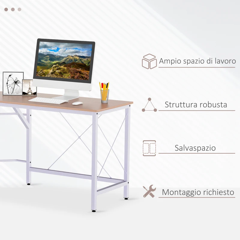 HOMCOM Scrivania Angolare a L con Piedini Regolabili, Scrivania pc in Legno e Acciaio, 150x150x76 cm, Rovere
