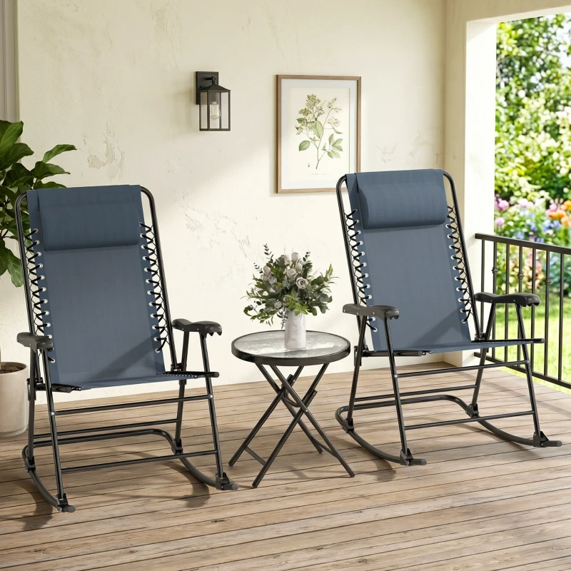 Outsunny Set Tavolino e Sedie da Giardino Pieghevoli e a Dondolo per Esterno, Balcone, Terrazzo, Grigio