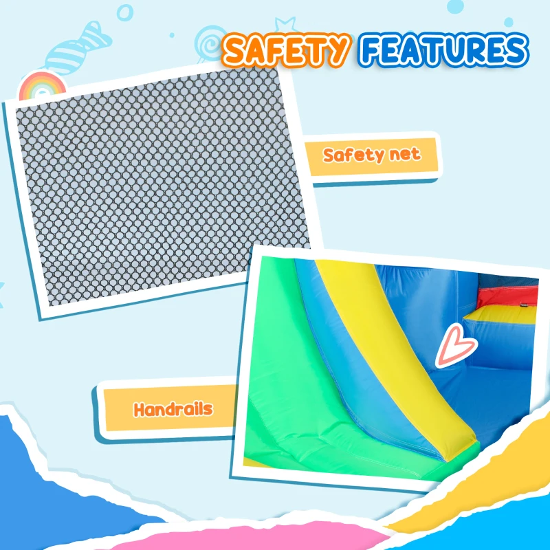 AIYAPLAY Inflatable Bouncy Castle with 550W Blower, Basketball Hoop, Long Slide, Dart Board, Carrying Bag, 385 x 290 x 180 cm
