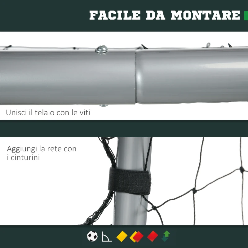 SPORTNOW Porta da Calcio Grigia 180x120x60 cm con Viti e Picchetti inclusi, in PE e Metallo